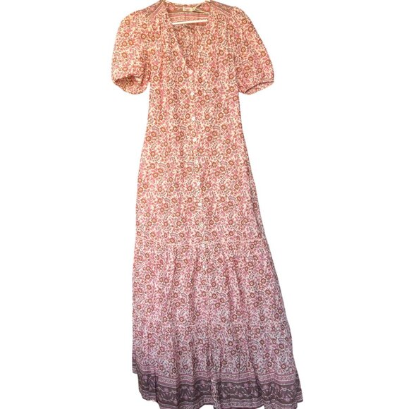 Faherty Orinda Earth Block Floral Maxi Dress A-line Silhouette Size XS New - Picture 7 of 16